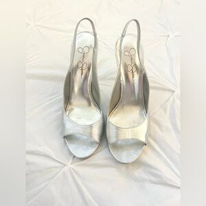Jessica Simpson Metallic Silver Slingback Heels